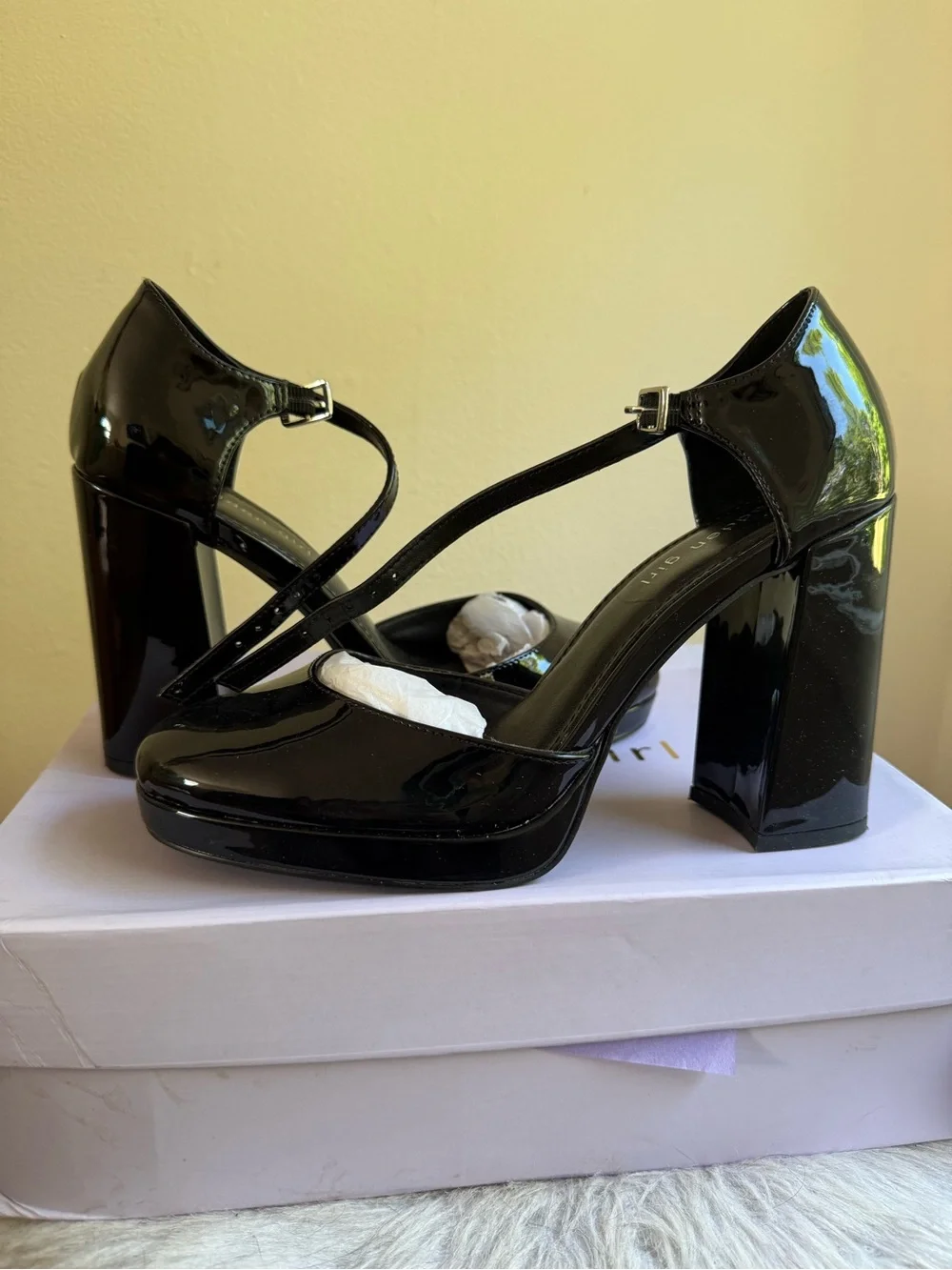 Madden Girl black platform patent heels